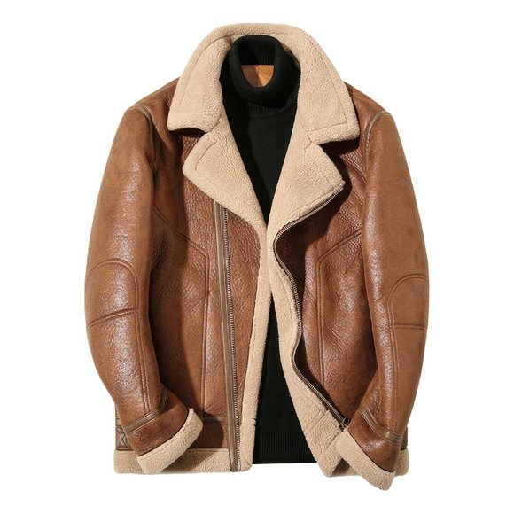 Other - Men Distressed Brown B3 Genuine Sheepskin Sherpa Shearling Faux Fur Line Bomber